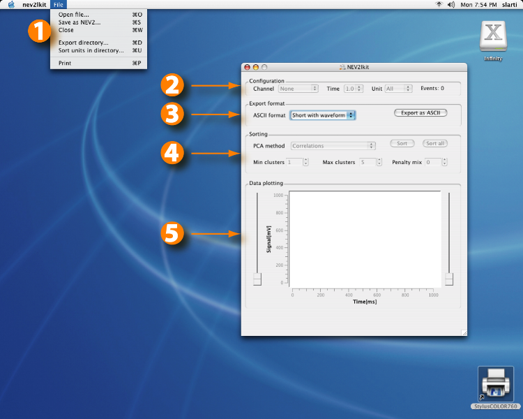 Screenshot of NEV2lkit running under MacOSX 10.3